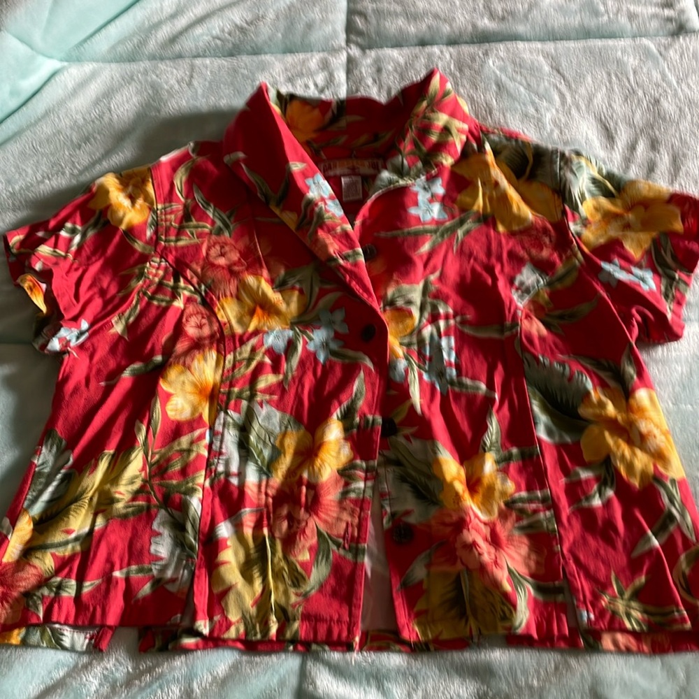 Caribbean Joe Petite Large Tropical Shirt Womens